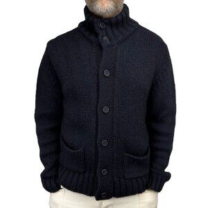 SPONTINI PARIS Quiet Luxury High Neck Navy Dark Blue Knit Cardigan Sweater sz M